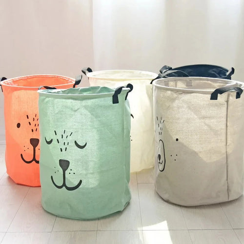 foldable cotton and linen waterproof laundry basket - vue 2 sur 16