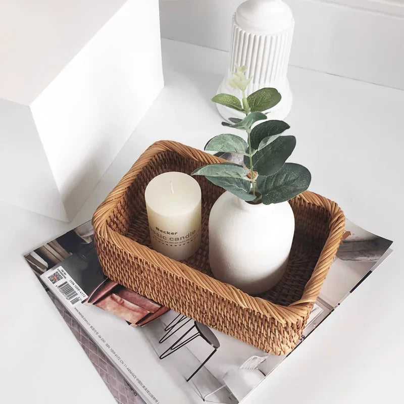 woven rattan basket for fruit tea bread and storage