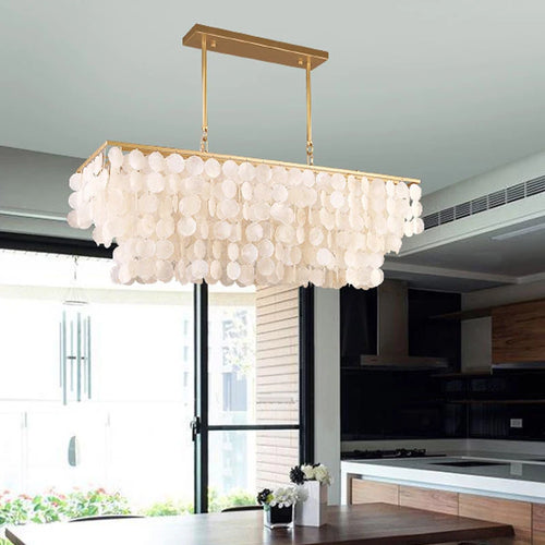 2024 Modern simple living room Scandinavian shell dining room romantic light luxury checkroom B&amp;B rectangular suction chandelier - vue 3 sur 7