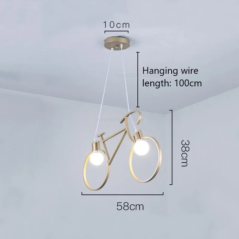 Modern iron bicycle pendant light for home decor - vue 12 sur 12