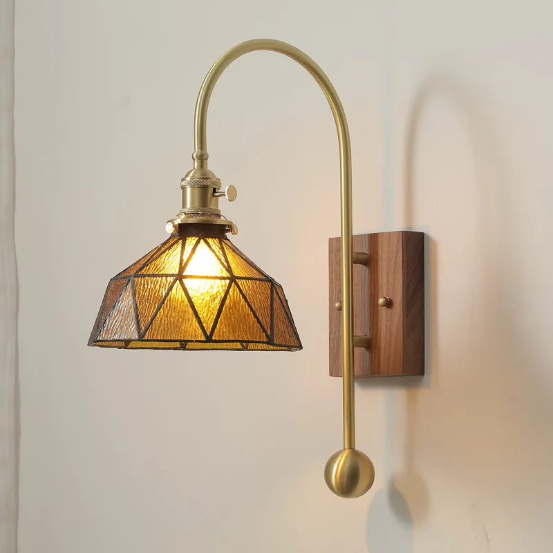 Vintage Japanese style brass and glass wall light for interior decor