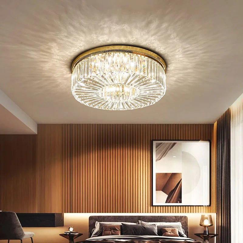 Gold modern crystal chandelier LED ceiling light for living room - vue 5 sur 10