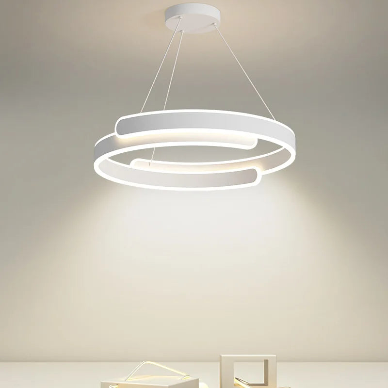 Modern black and white LED chandelier for living room, dining room, kitchen