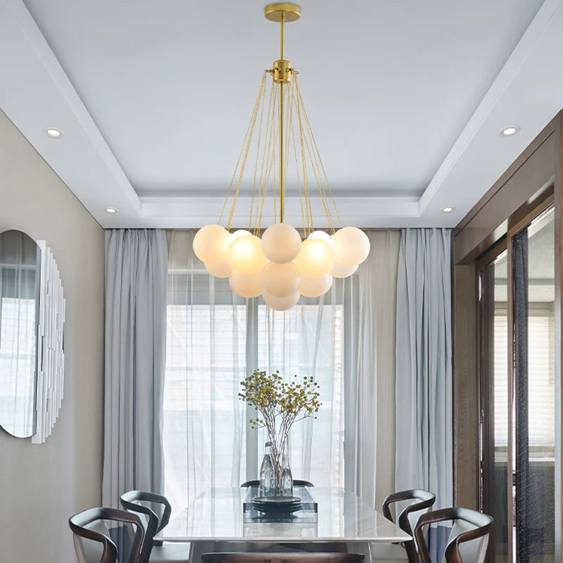 Modern glass ball LED pendant chandelier nordic suspended - vue 5 sur 10