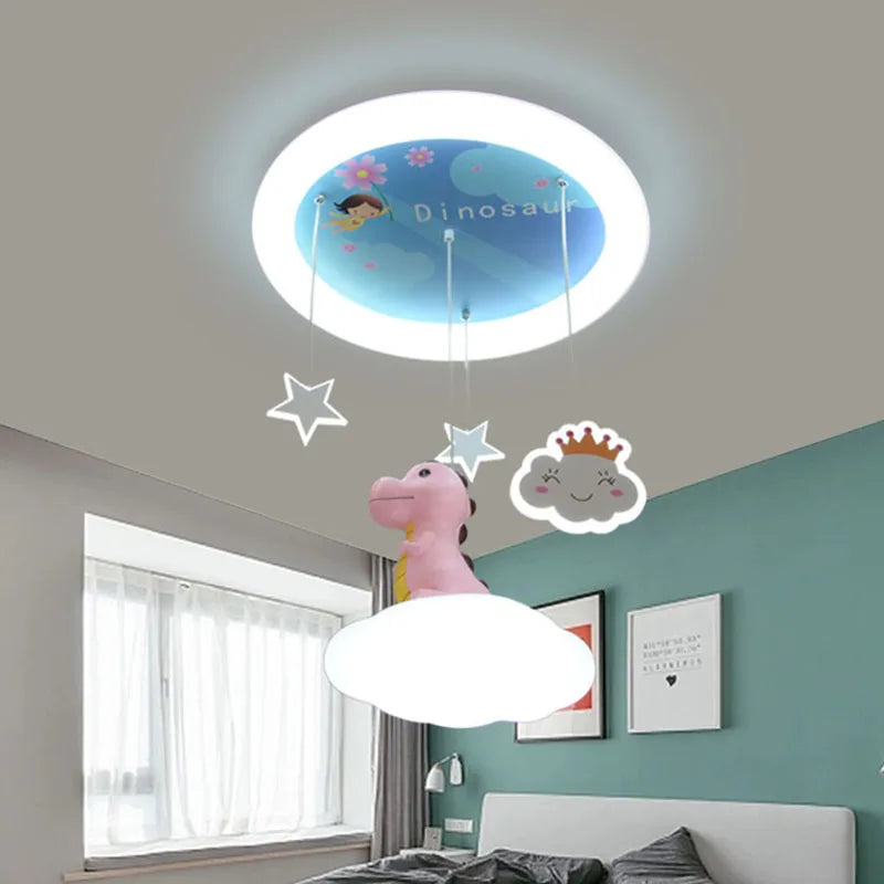 Creative children's chandelier pink green dinosaur for kids' room - vue 3 sur 9
