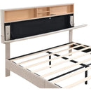 Bed frame bedroom furniture: headboard with storage and USB ports, full, gray modern upholstered platform bed