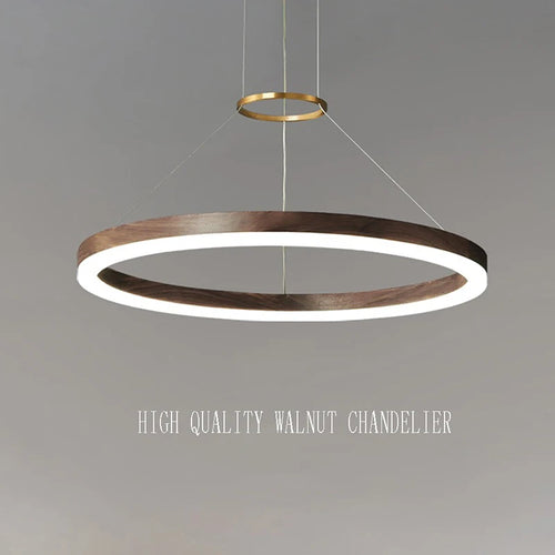 Modern solid wood LED chandelier in black walnut for home decor - vue 6 sur 9