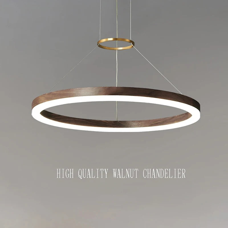 Modern solid wood LED chandelier in black walnut for home decor - vue 5 sur 9