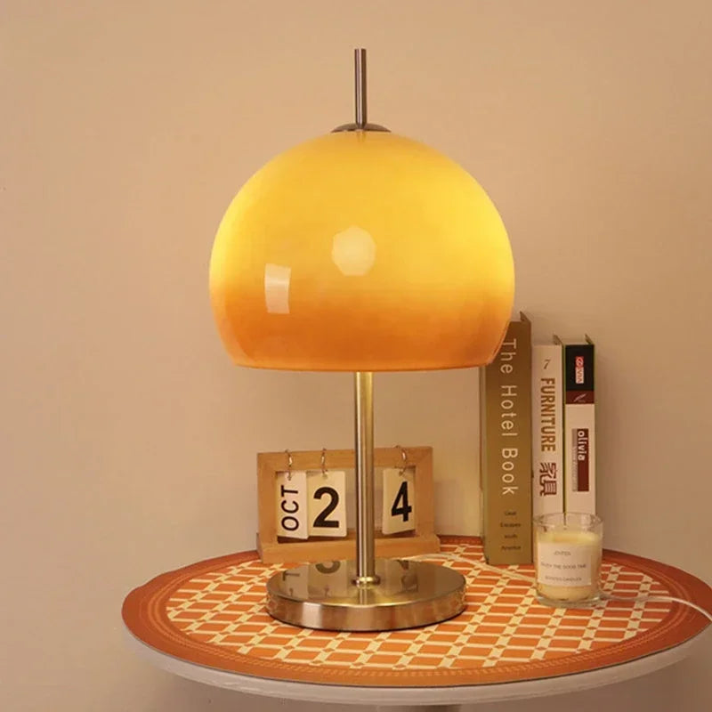 Retro vintage mushroom glass table lamp orange - vue 3 sur 8