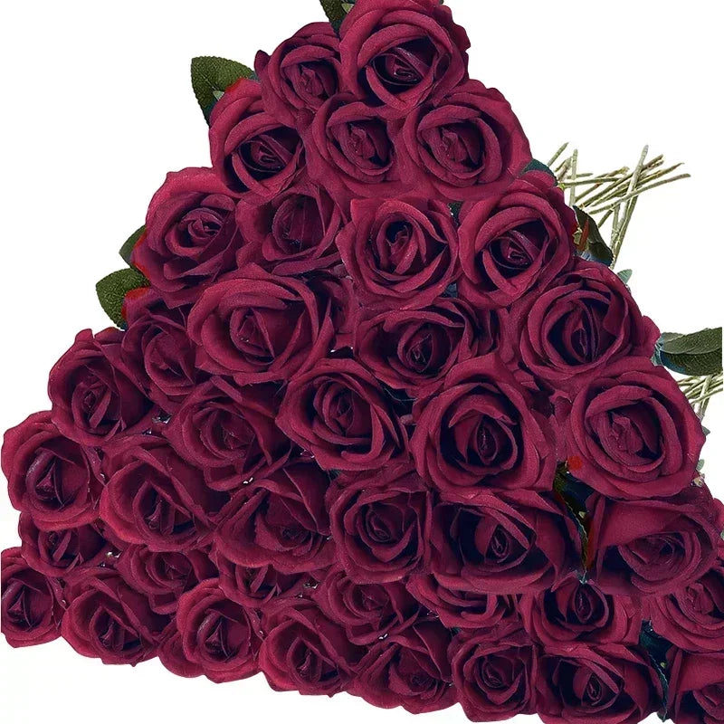 Set of 50 artificial silk roses for decoration and festive events - vue 10 sur 24