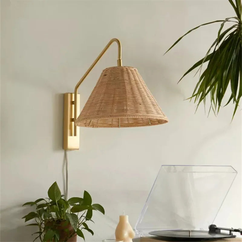 Japanese rustic rattan minimalist decorative wall light