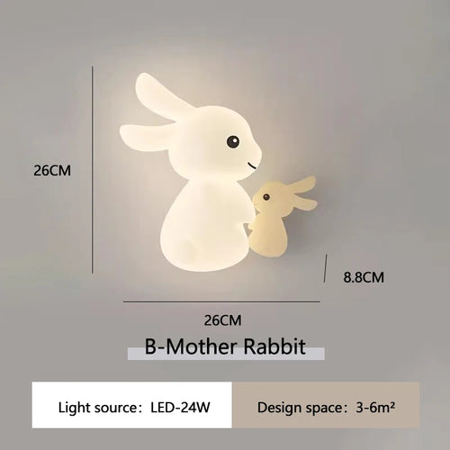 Cute rabbit LED wall lamp for children's bedroom nursery modern warm bedside light - vue 9 sur 12