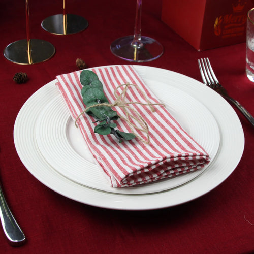 Striped linen cotton blend table napkin european style - vue 5 sur 7