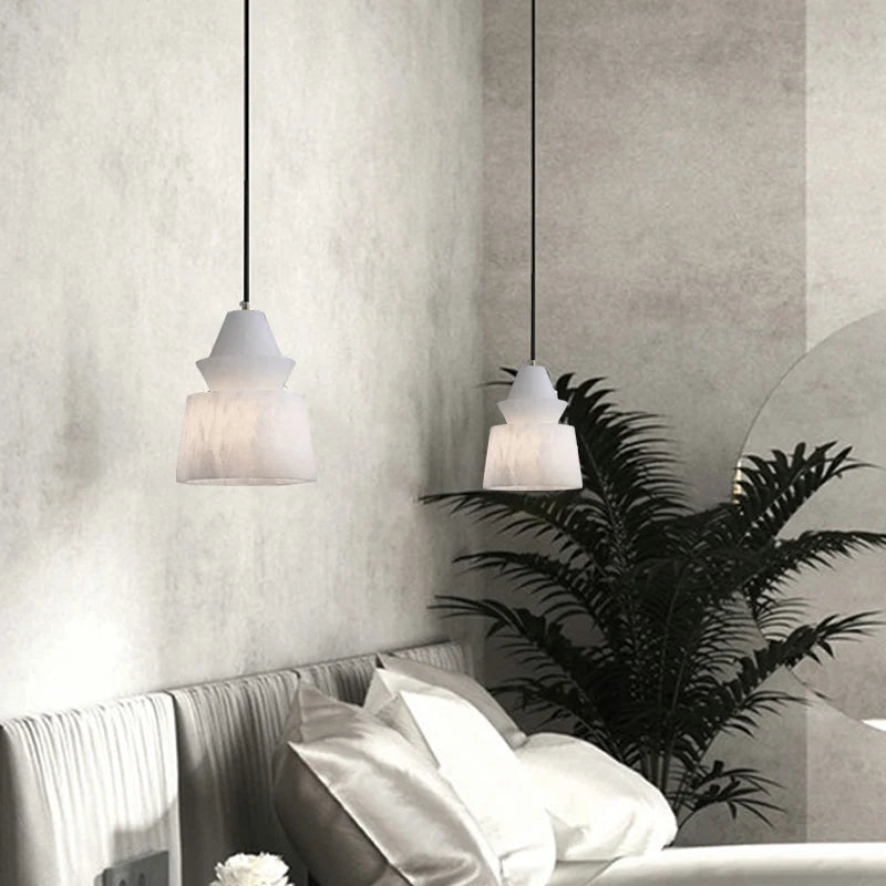 Modern pendant light in natural marble and copper with elegant design - vue 3 sur 8