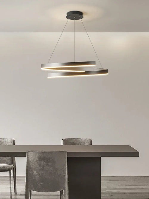 Modern single ring gold iron chandelier with indoor LED lighting - vue 4 sur 15