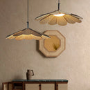 Korean wood petal-shaped pendant light with adjustable cord