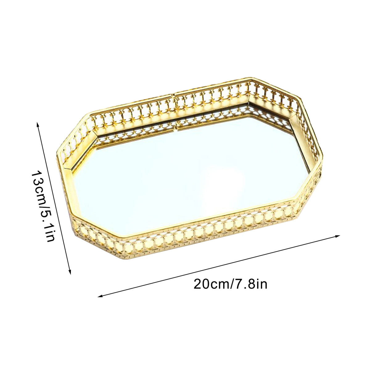 Decorative metal mirrored storage tray for cosmetics and tableware - vue 13 sur 14