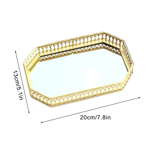 Decorative metal mirrored storage tray for cosmetics and tableware - vue 13 sur 14