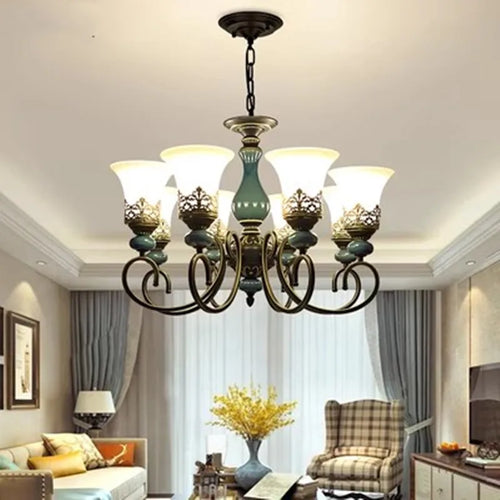 Antique classic ceramic and vintage glass chandelier - vue 2 sur 13