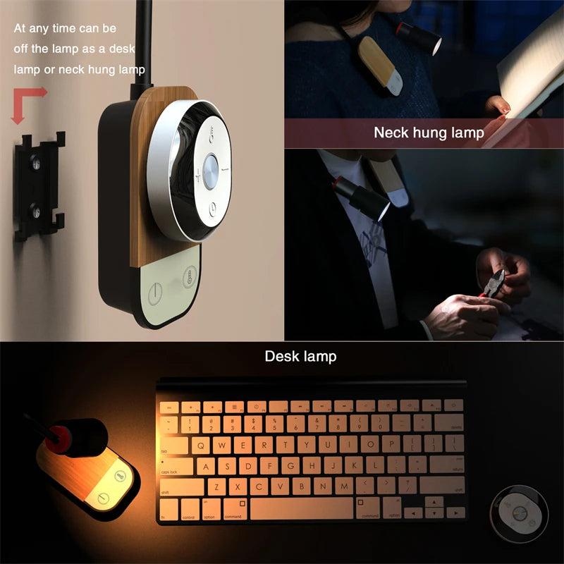 Modern nordic rechargeable LED bedside lamp with adjustable remote control - vue 5 sur 8