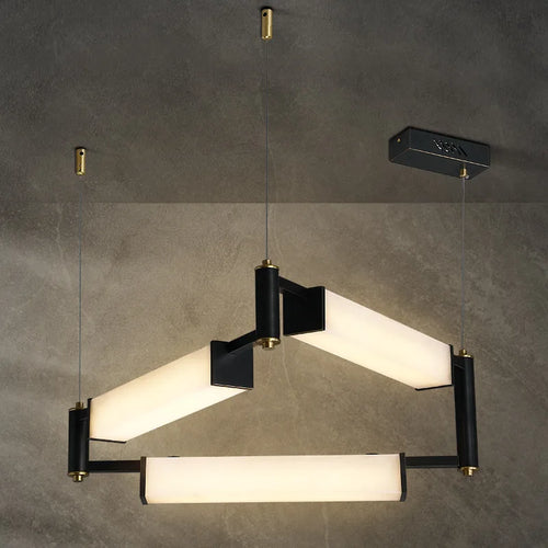 Modern white marble LED pendant ceiling light, contemporary decorative style, ideal for villas - vue 4 sur 16