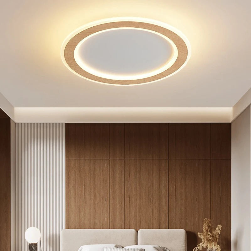 Ultra-slim solid wood LED ceiling light with modern Nordic design