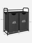 Laundry Basket, 2 Compartments, 2 x 46L, Laundry Hamper with 1 Shelf, Laundry Sorter, Laundry Bag, Extendable and Removable, Per