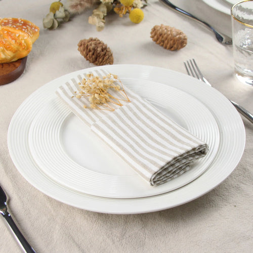 Striped linen cotton blend table napkin european style - vue 4 sur 7