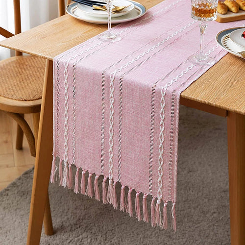Boho rustic braided table runner with fringes