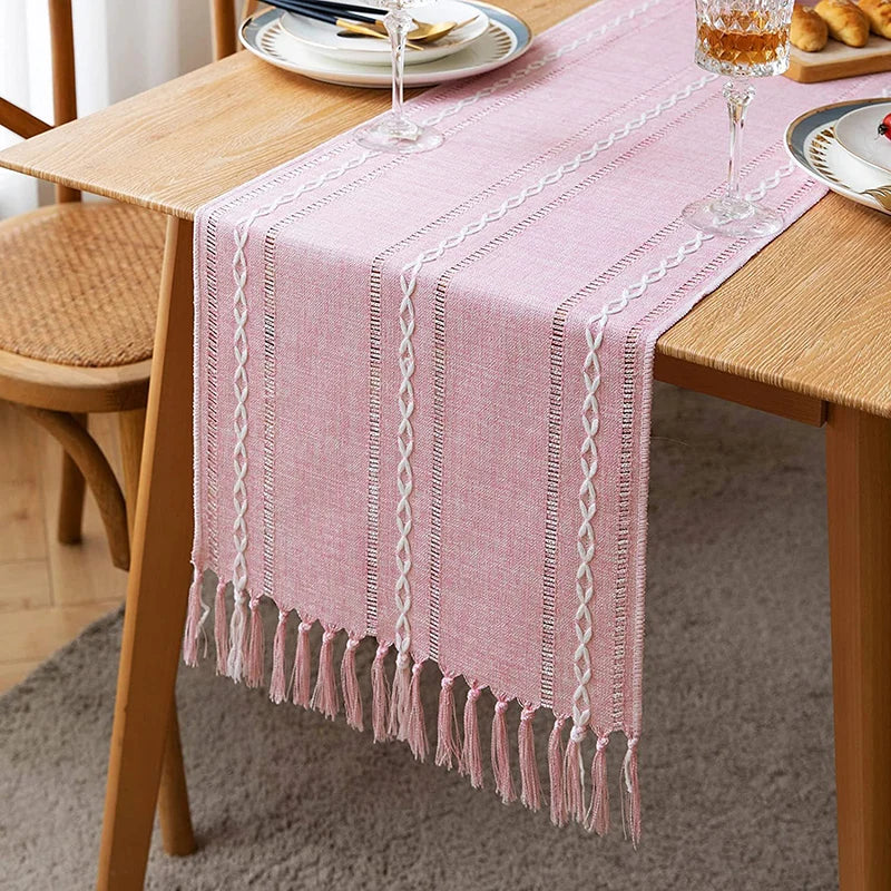 Boho rustic braided table runner with fringes