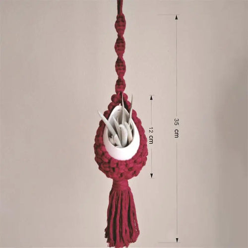 macrame wall hanger for air plants bohemian style - vue 9 sur 10