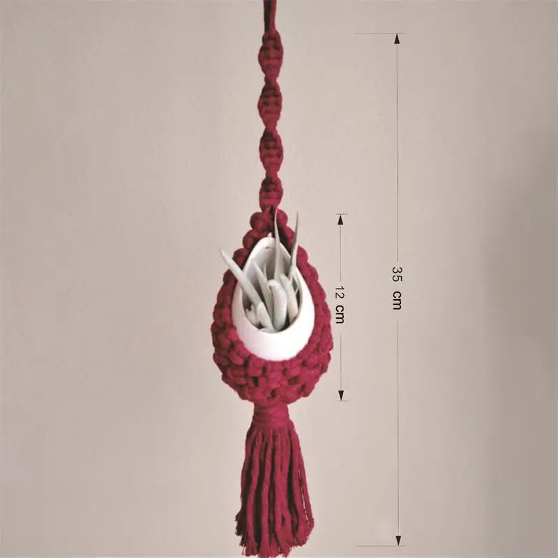 macrame wall hanger for air plants bohemian style - vue 8 sur 10