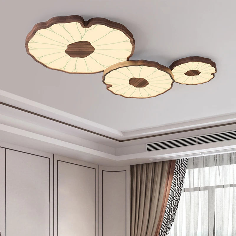 Modern wooden lotus leaf design ceiling light with LED