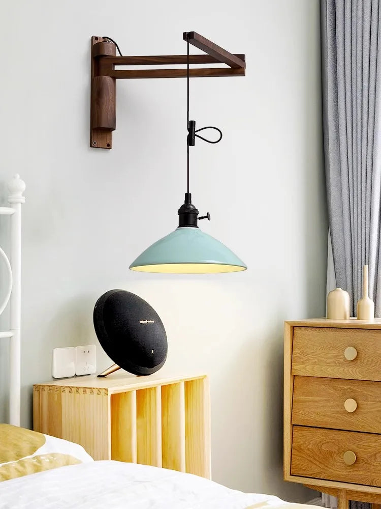 Retro folding walnut wall lamp for nostalgic ambience - vue 4 sur 11