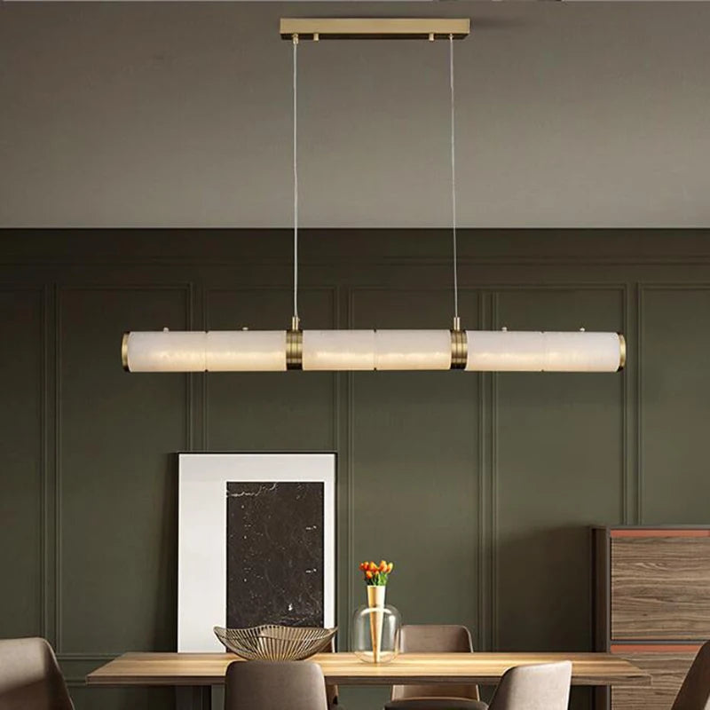 Modern luxury copper and marble LED chandelier zigzag indoor lighting - vue 4 sur 7