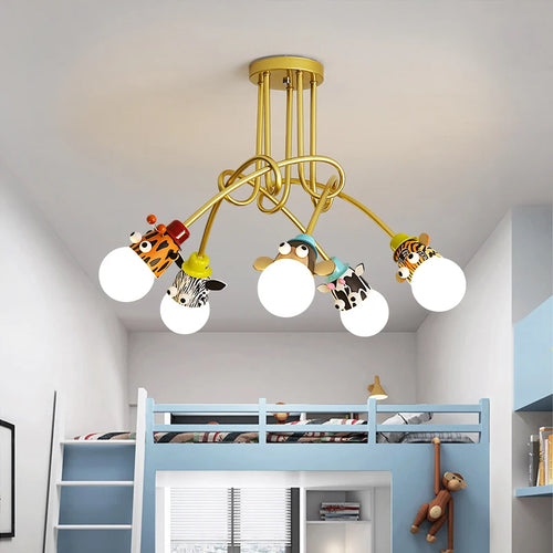 Cartoon animal chandelier monkey zebra tiger giraffe for children - vue 3 sur 8