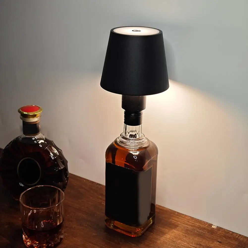 Portable cordless wine bottle lamp for bars and events