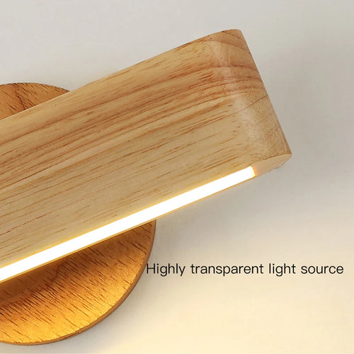 Modern wooden circular wall light for bedroom, living room, children’s room, hallway or bedside - vue 6 sur 8
