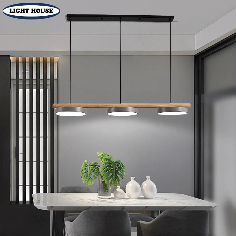Nordic solid wood chandelier with integrated LED - vue 3 sur 10