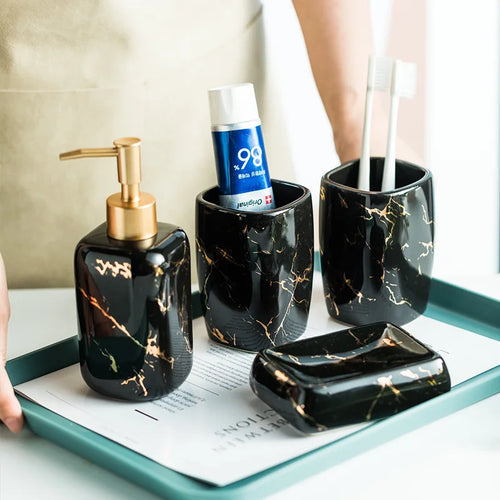 Nordic matte gold ceramic bathroom accessory set
