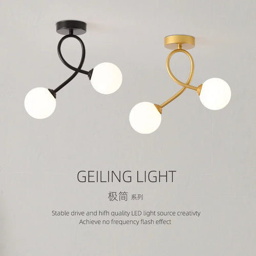 Black and gold glass ceiling light for hallway, balcony, entryway, cloakroom - vue 2 sur 8