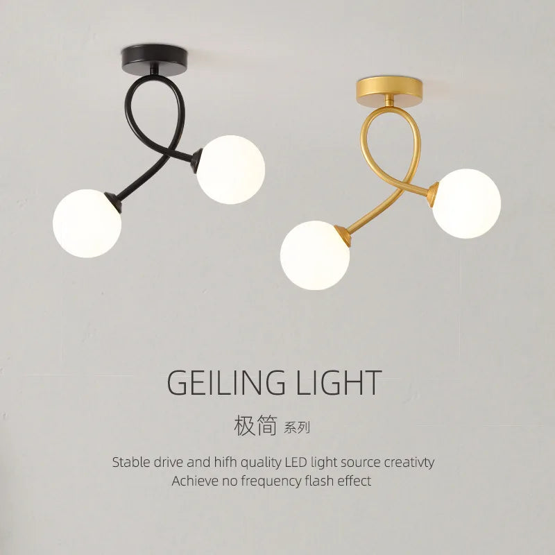 Black and gold glass ceiling light for hallway, balcony, entryway, cloakroom