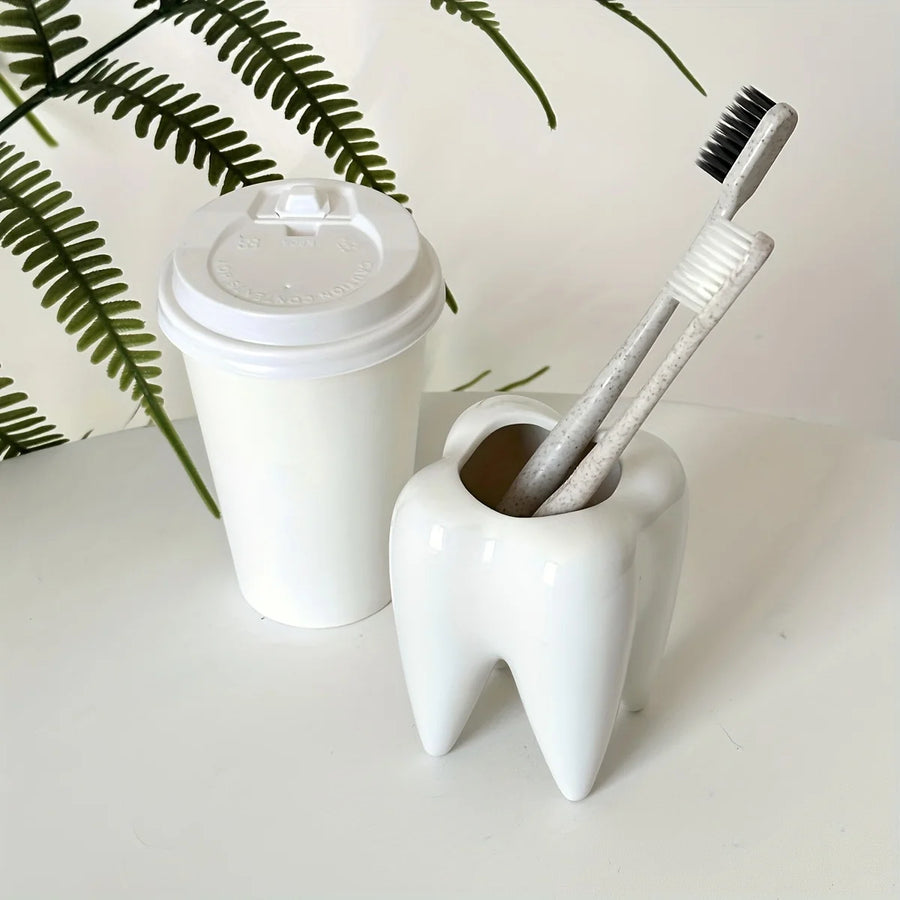 creative and decorative tooth-shaped ceramic toothbrush holder