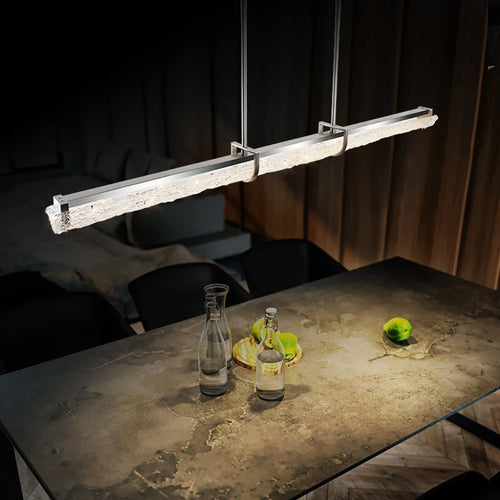 Modern stainless steel pendant light with minimalist crystal bar - vue 3 sur 9