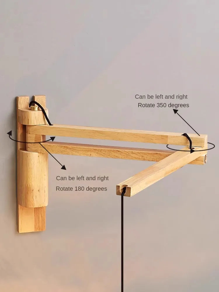 Extendable and adjustable Japanese style retro wood pendant light - vue 5 sur 10