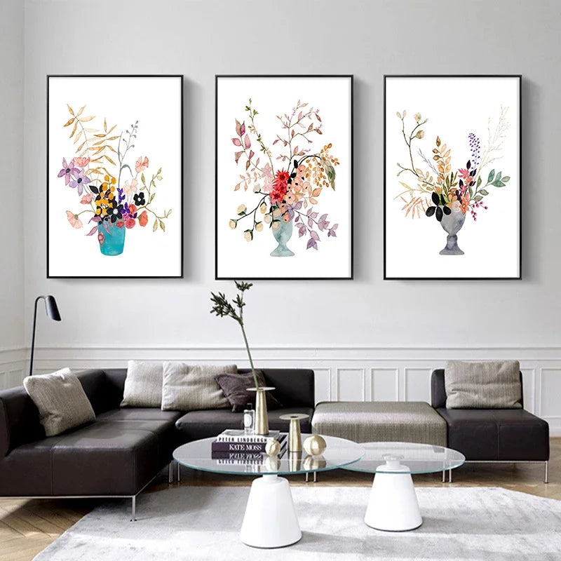 Watercolour flower vase wall art for interior decoration - vue 3 sur 7
