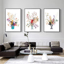 Nordic watercolour flower vase wall art for interior decoration