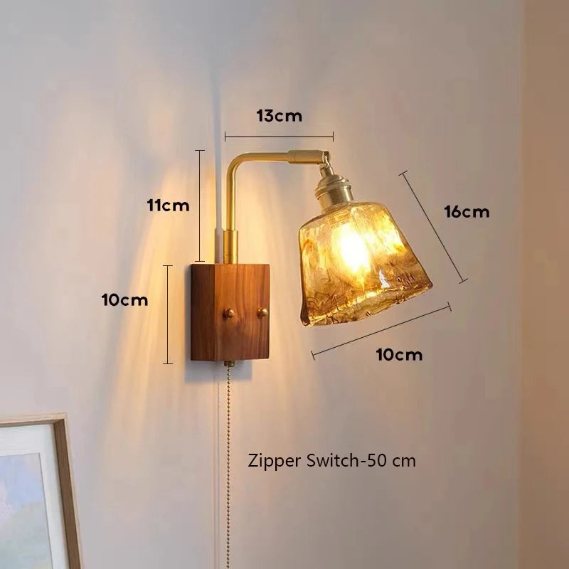 Japanese vintage wooden wall light minimalist LED lamp - vue 11 sur 13