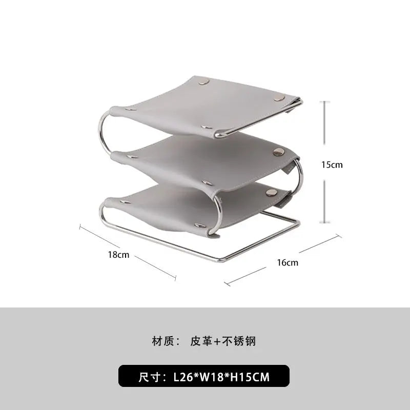 multifunctional leather and stainless steel storage rack - vue 12 sur 12