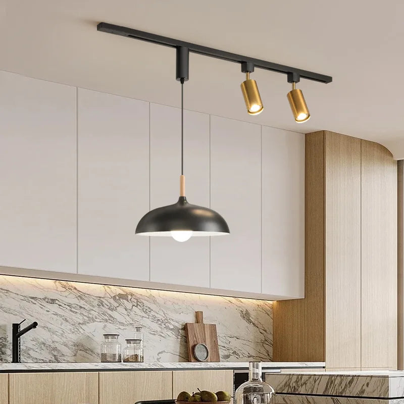 Wabi-sabi retro metal and wood pendant light for shop